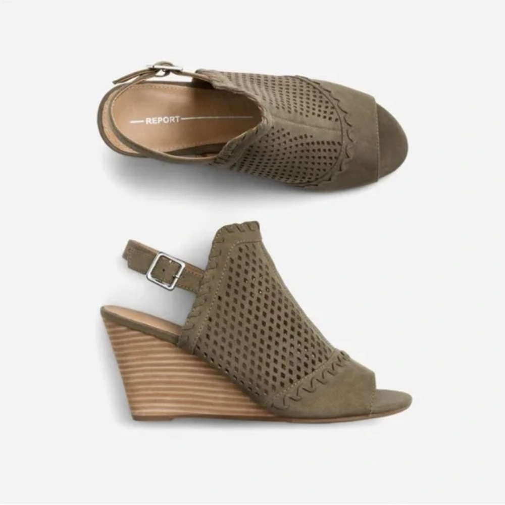 Peep Toe Wedge | Report | Olive Green | Size 6.5